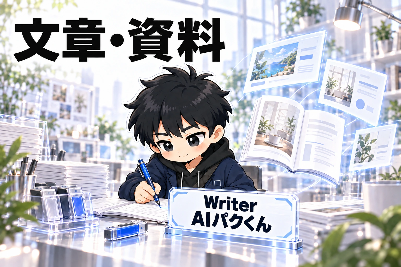文章・資料。Writer AIパクくんがスキルを使って仕事を進める。